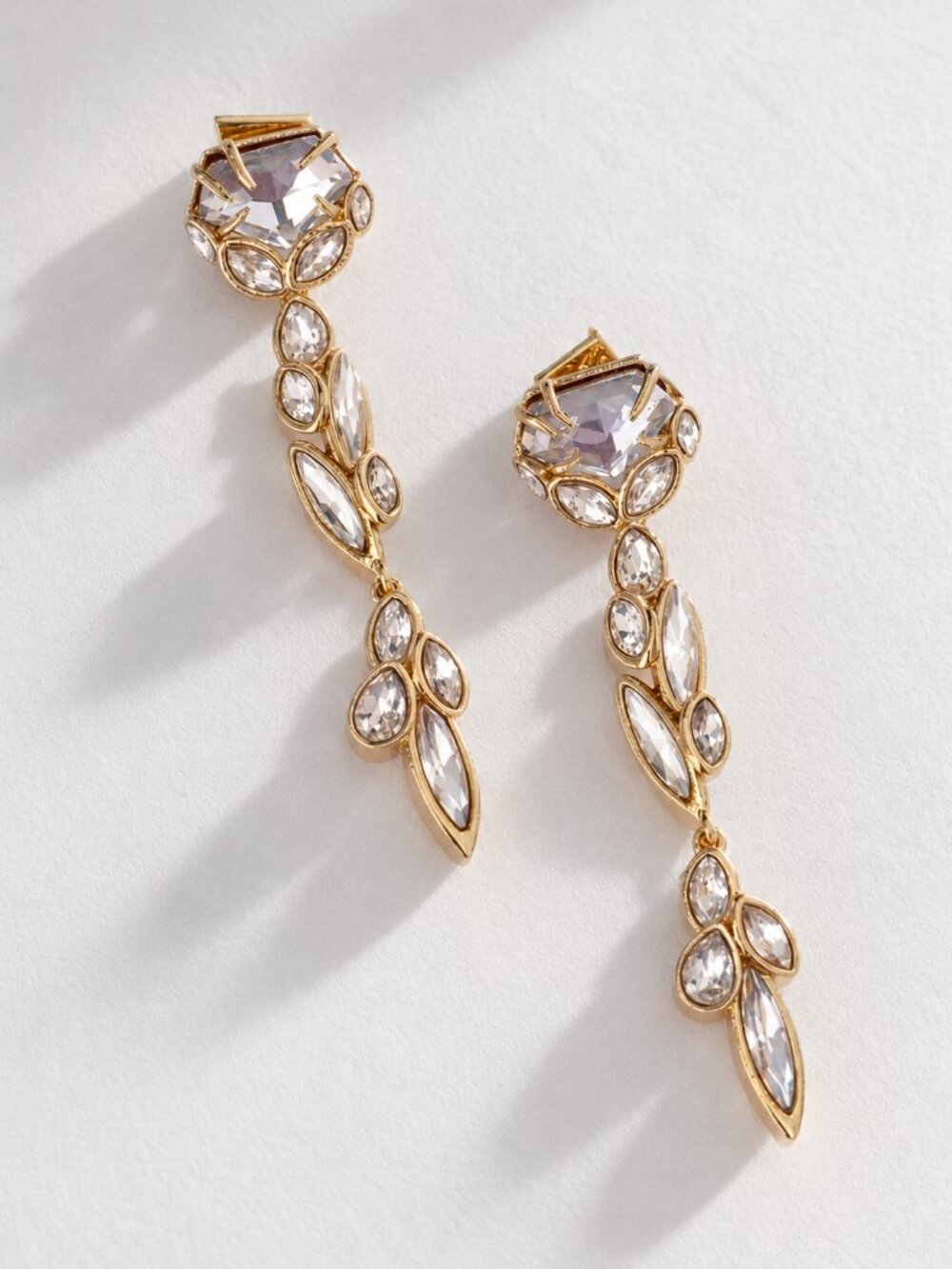 Alexis Bittar 18K Gold Crystal Long Drop Earrings Statement Bridal Jewelry